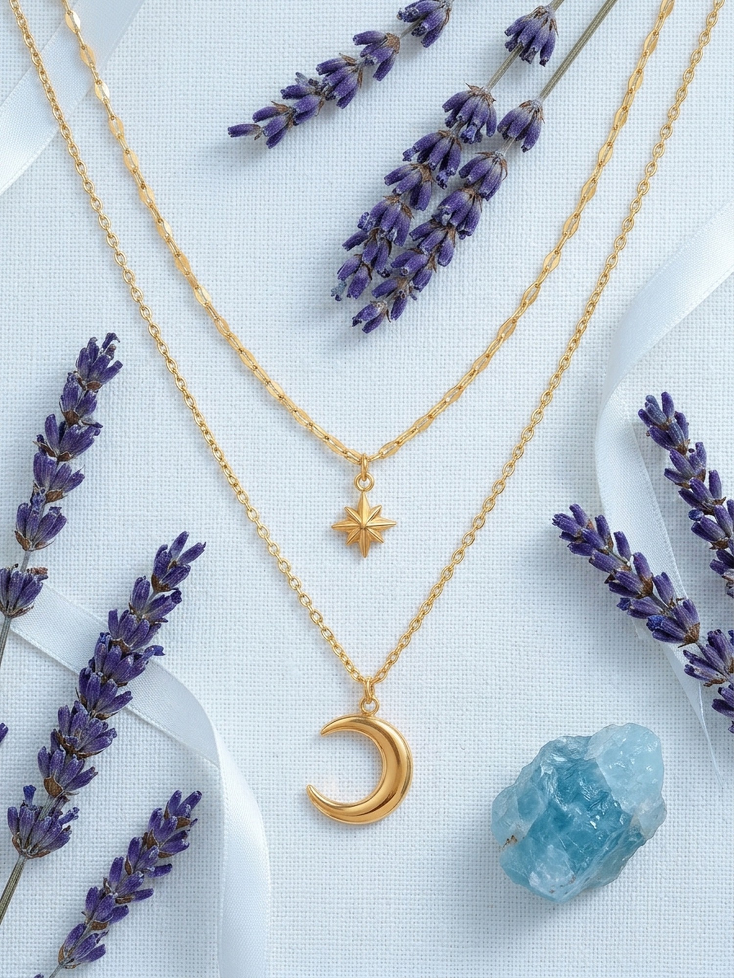 Nachthimmel Schichtkette Mond Stern — Brautschmuck Something Blue
