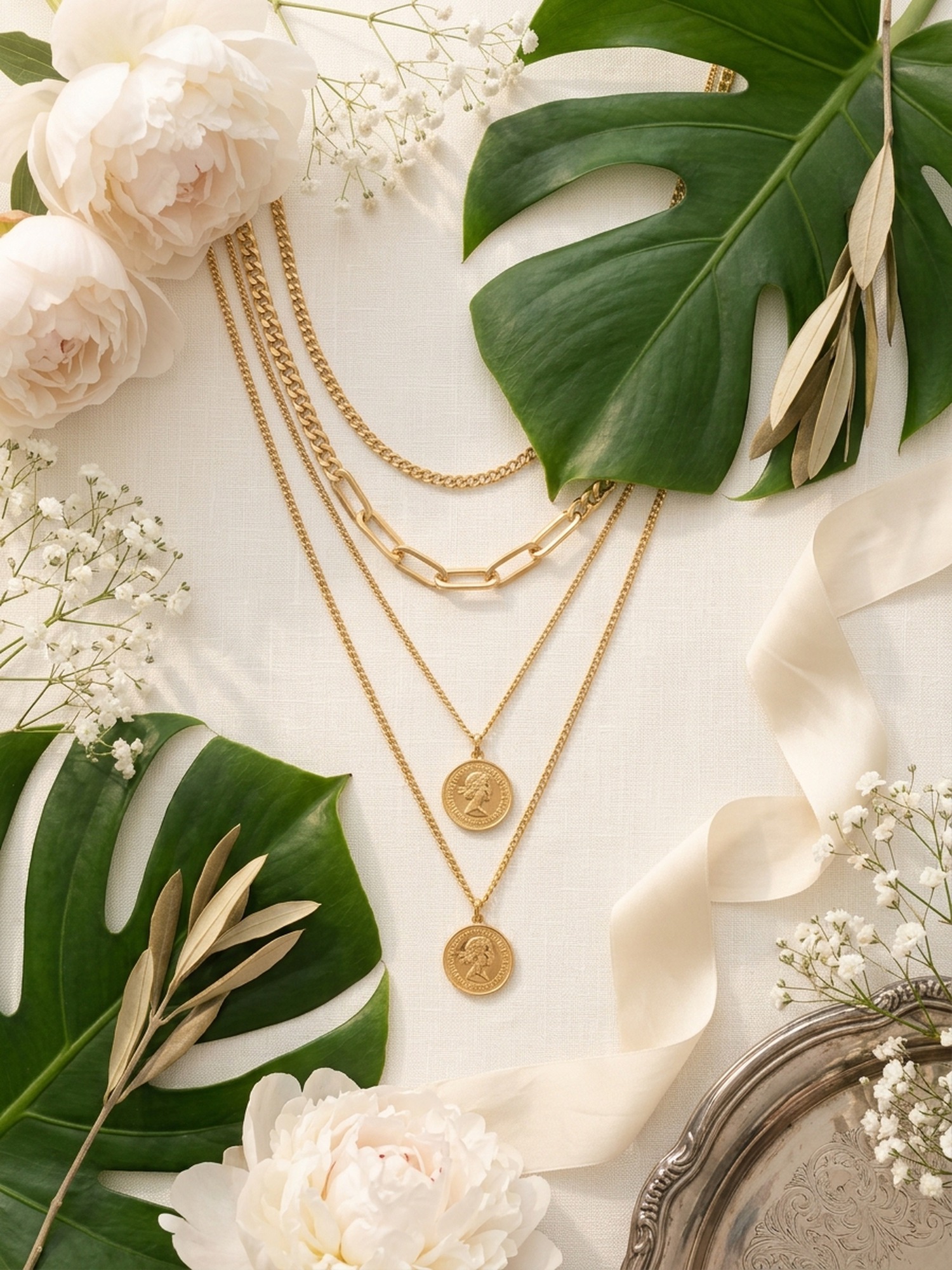 Aurelia 3-teiliges Kettenset mit Münzanhänger — Brautschmuck Sommer 2026