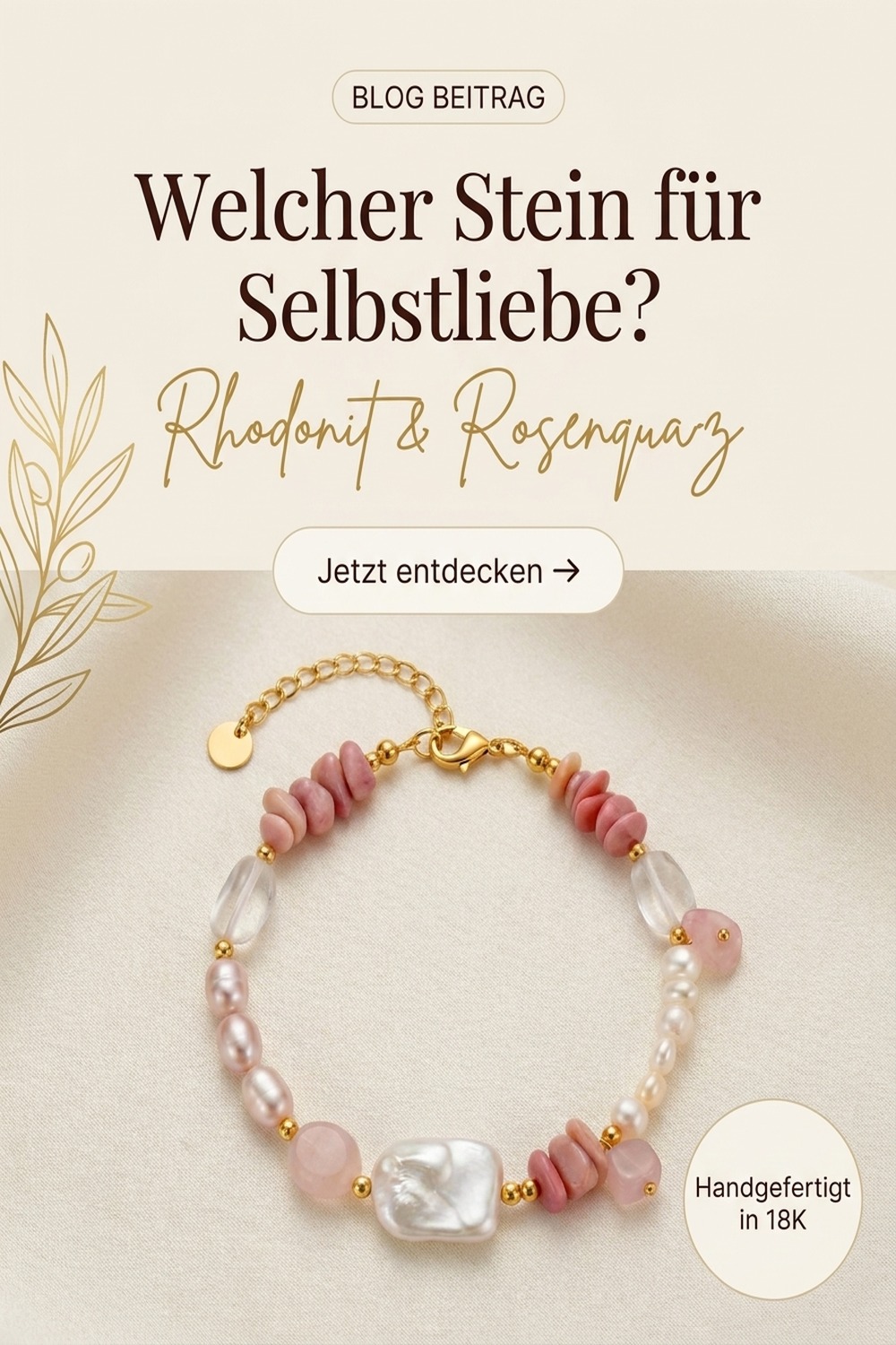 Rosengarten – Armband mit Rhodonit und Perle — NemoMatheo handgefertigt
