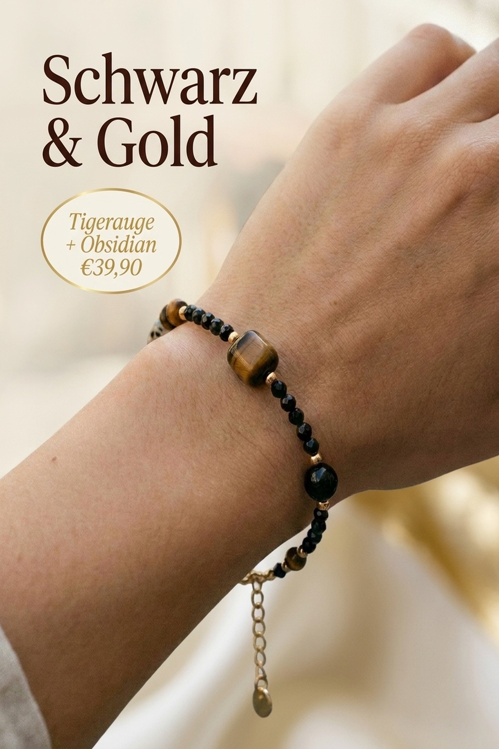 Armband Eclipse – Tigerauge und Obsidian — NemoMatheo handgefertigt