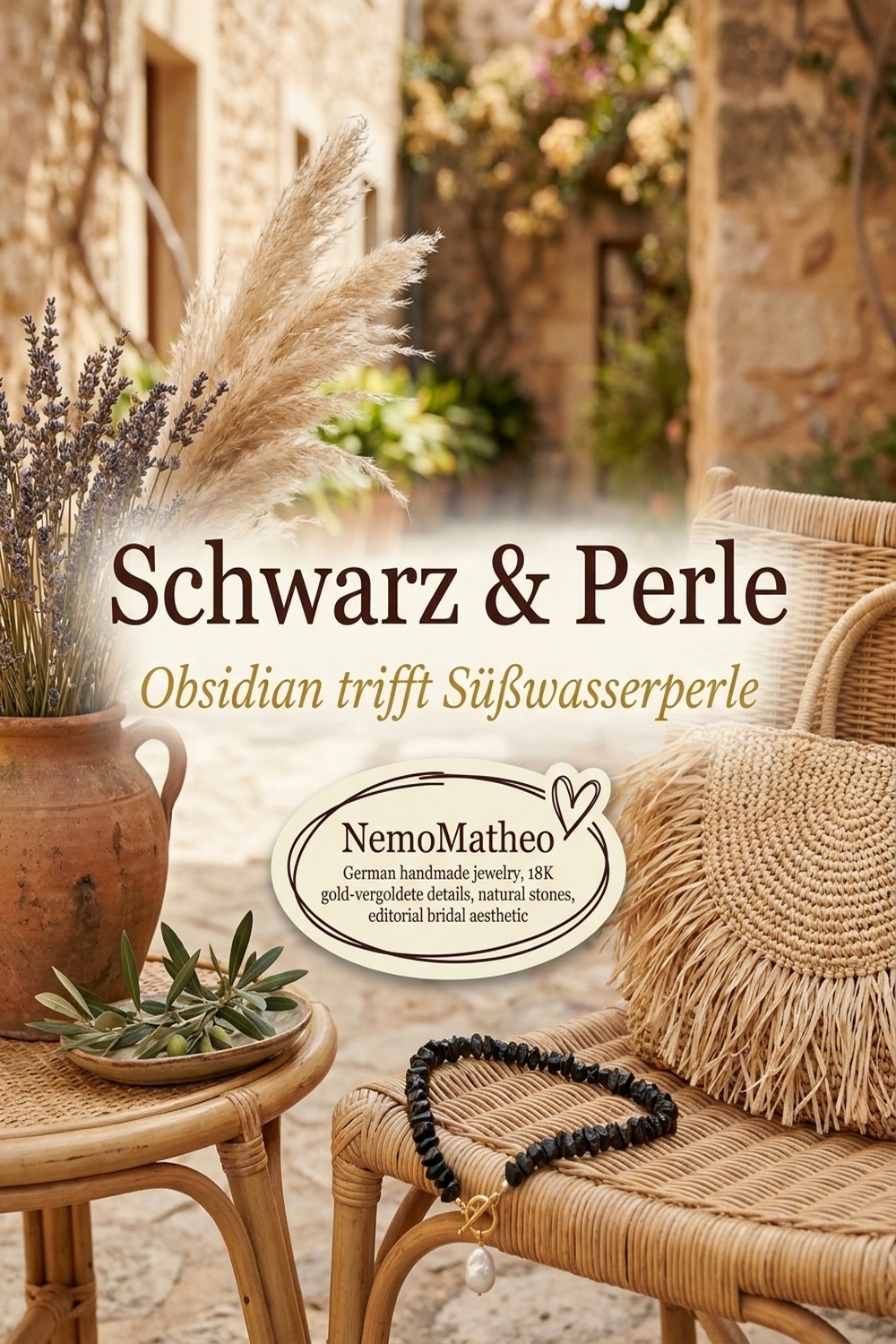 Midnight Pearl – Handgefertigte Obsidian-Kette mit Süßwasserperle — NemoMatheo handgefertigt