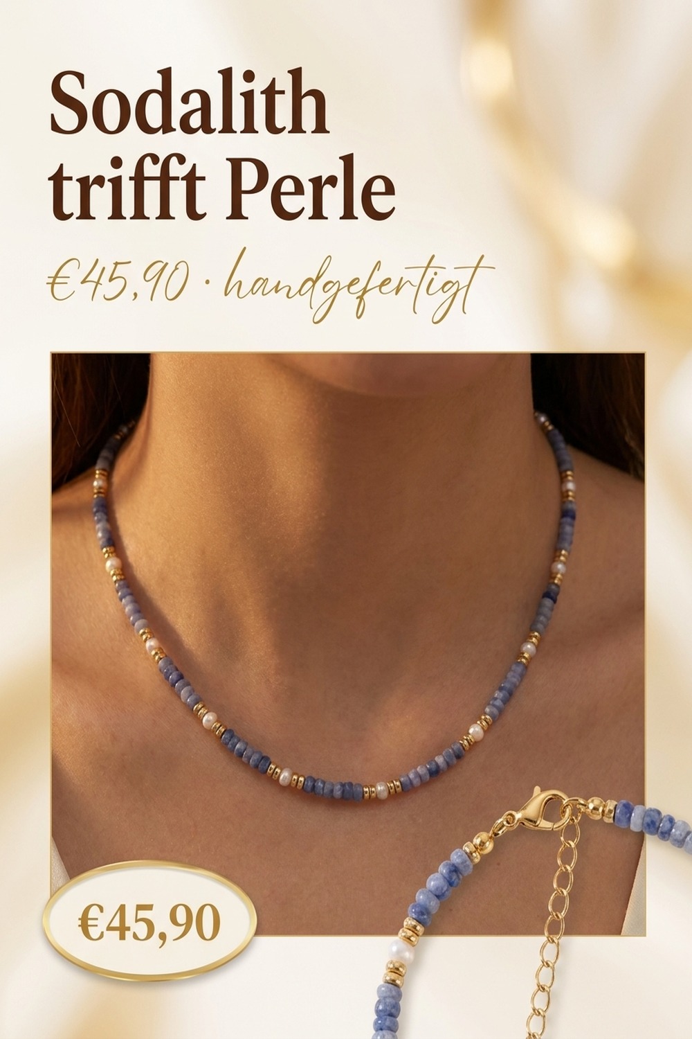 Ocean Night – Statementkette mit Sodalith und Perlen — NemoMatheo handgefertigt
