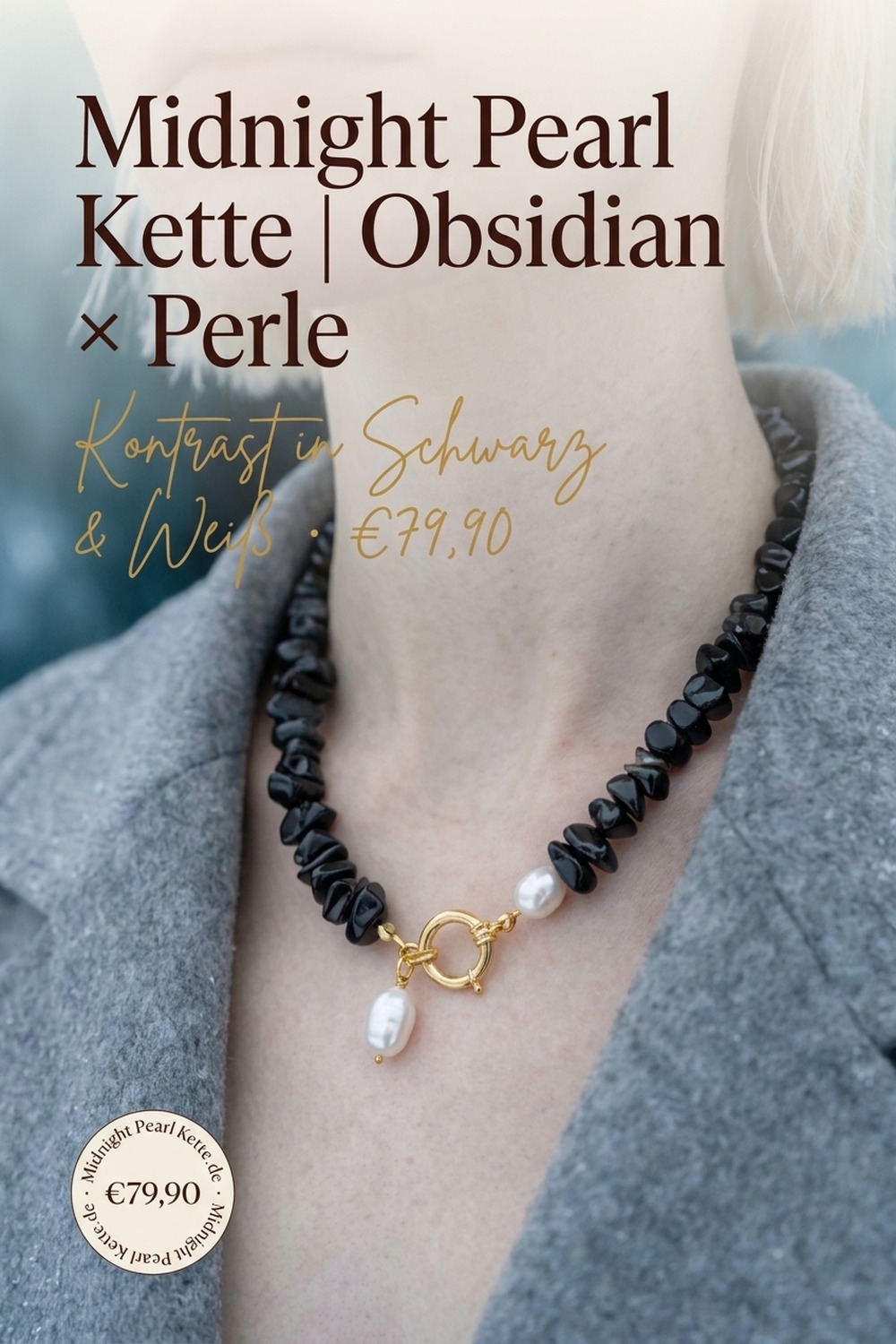 Midnight Pearl Kette — Obsidian × Süßwasserperle, handgefertigt von NemoMatheo Berlin