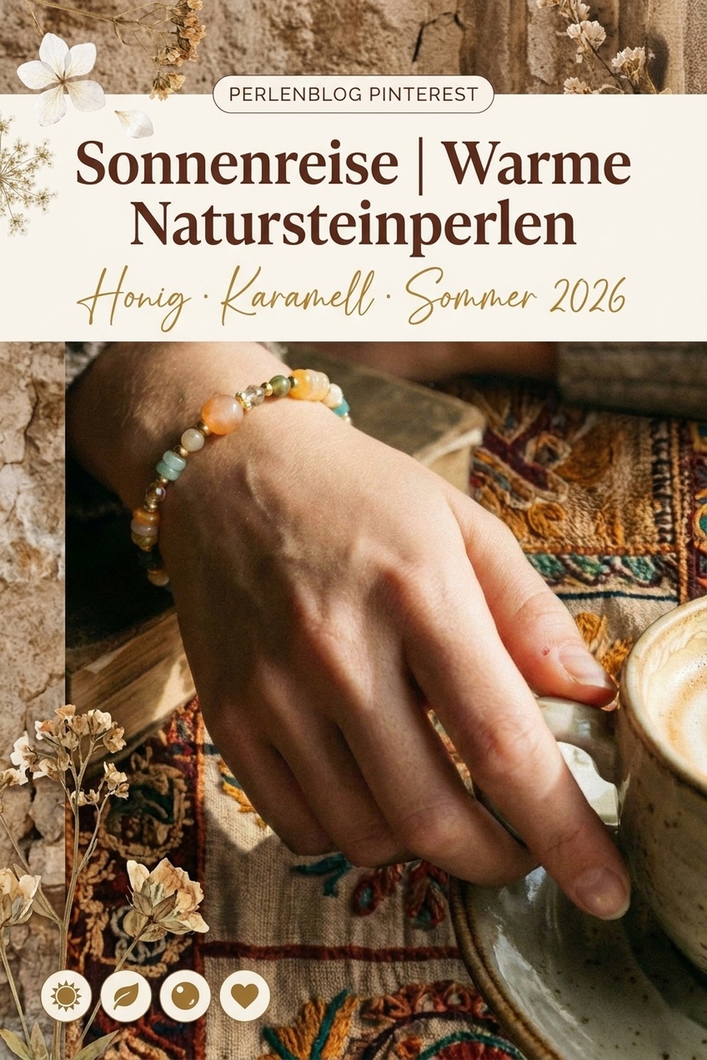 Armband Sonnenreise — warme Natursteinperlen × Süßwasserperle, NemoMatheo Berlin