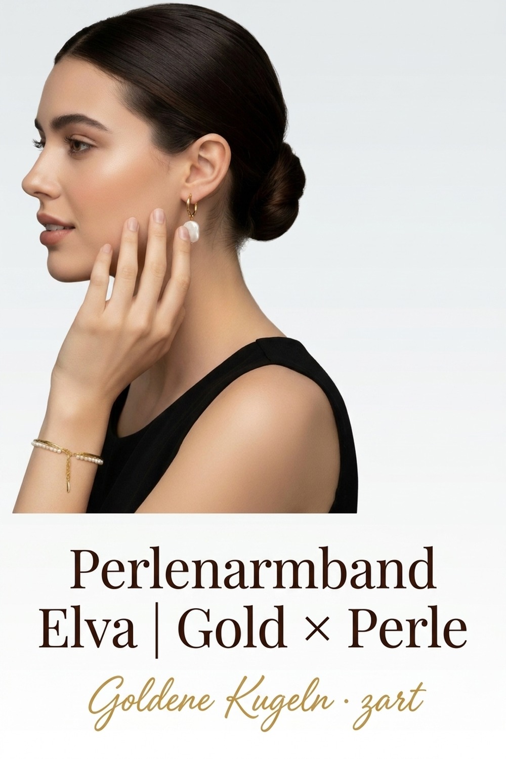 Perlenarmband Elva — goldene Kugeln × Süßwasserperle, NemoMatheo Berlin