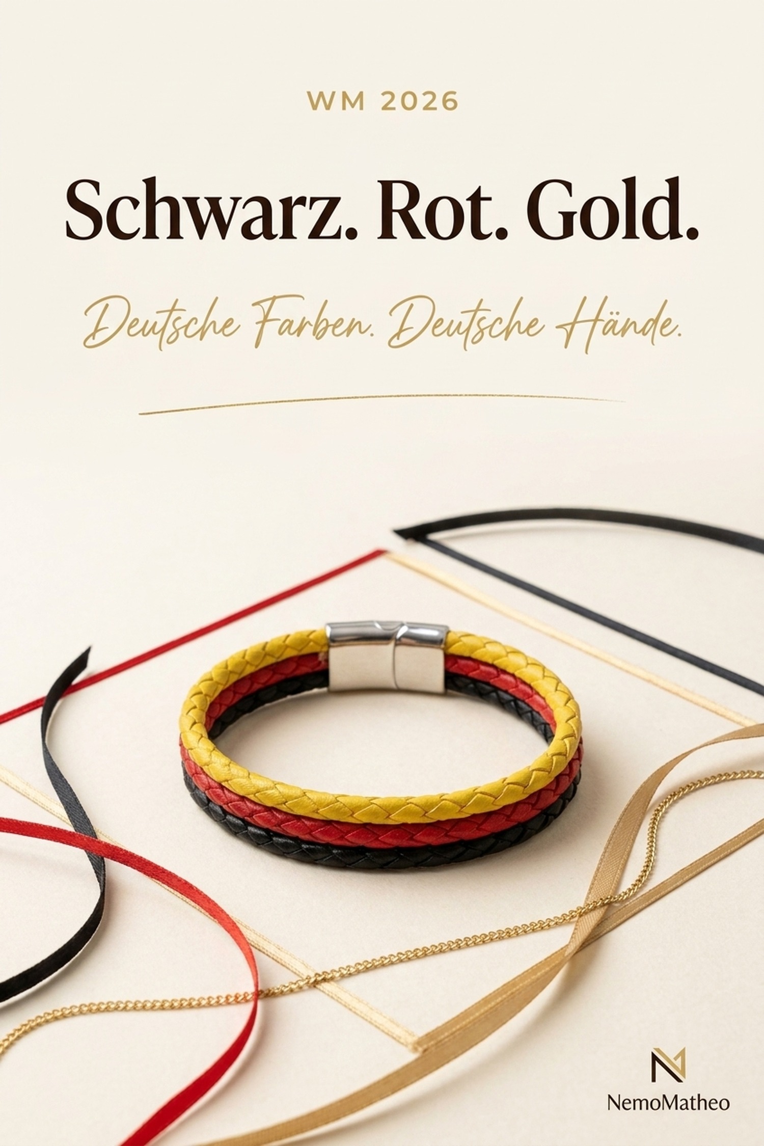 Schwarz Rot Gold — handgefertigtes Armband WM 2026, Deutschland-Fan-Schmuck NemoMatheo Berlin